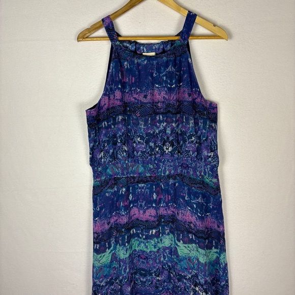 Chico's Blue Purple Watercolor High Low Halter Maxi Dress - Picture 7 of 10